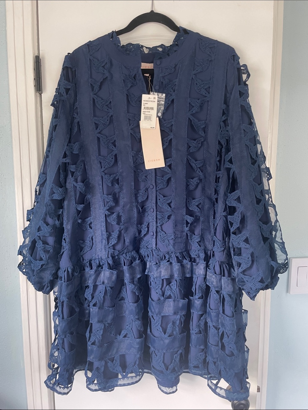 Ciebon Wylla Humbird Lace Drop Waist Mini Dress Navy